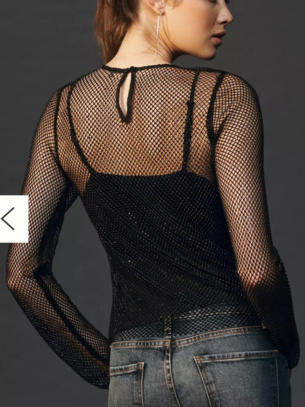 Anthropologie Mesh Long Sleeve Rhinestone Top NWT NEW